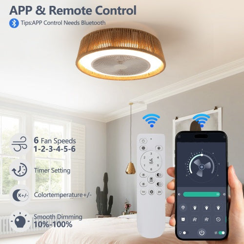 Bohemian Style LED Dimmable Ceiling Light With Built-in Fan - Remote Control - HomeVista Furniture's Llc