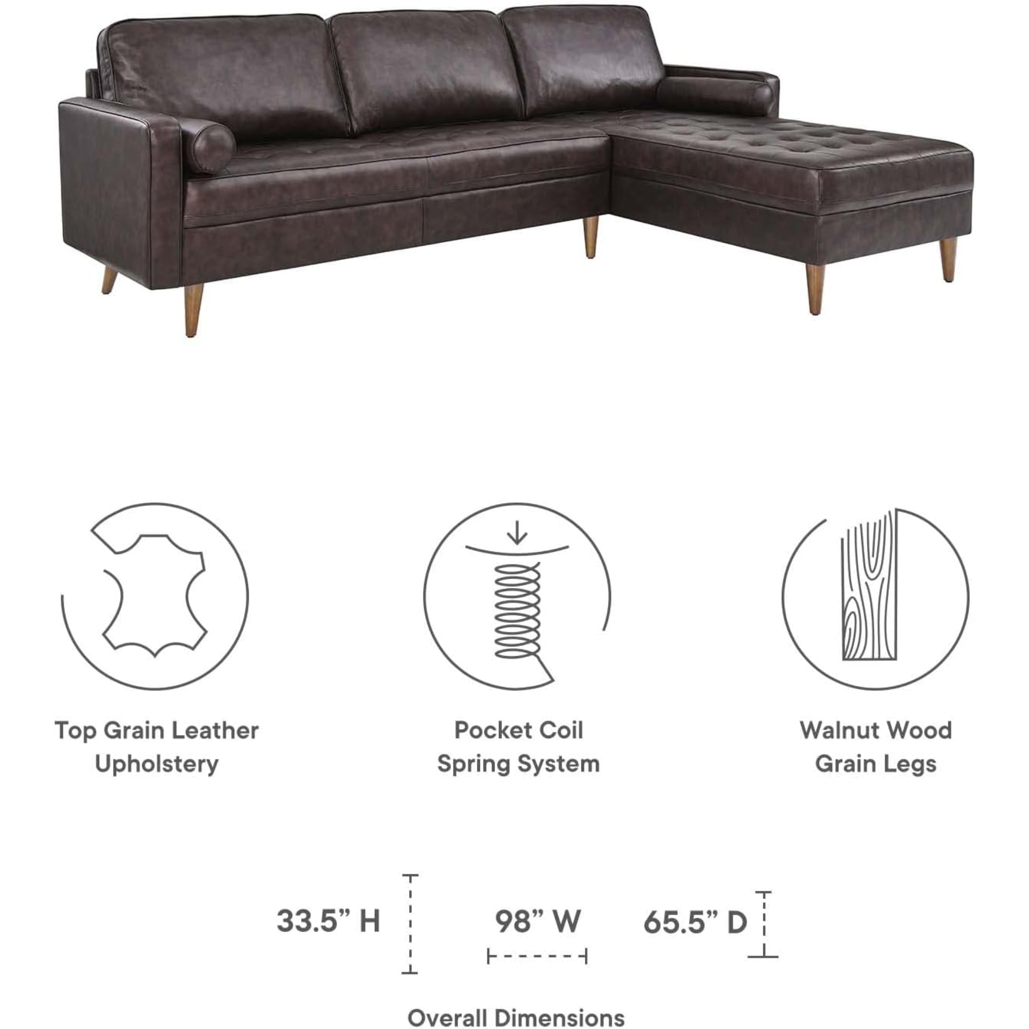 Valour Sectional, 98" Sofa, Brown