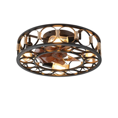 Cage Ceiling Fan With Light Remote Control, Low-profile Built-in Farmhouse Modern Ceiling Fan, 6 Speed Reversible Blades, Including 5 LED Bulbs - HomeVista Furniture's Llc