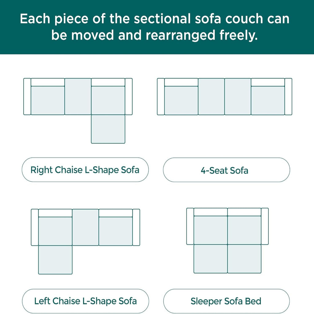 Corduroy Convertible Modular L Shaped Sectional Sofa, 4 Seater Free Combination Corner Couch, Convertible to Daybed, Wide Loveseat with Moveable Ottomans for Small Spaces, Sleeper Bed, Yellow