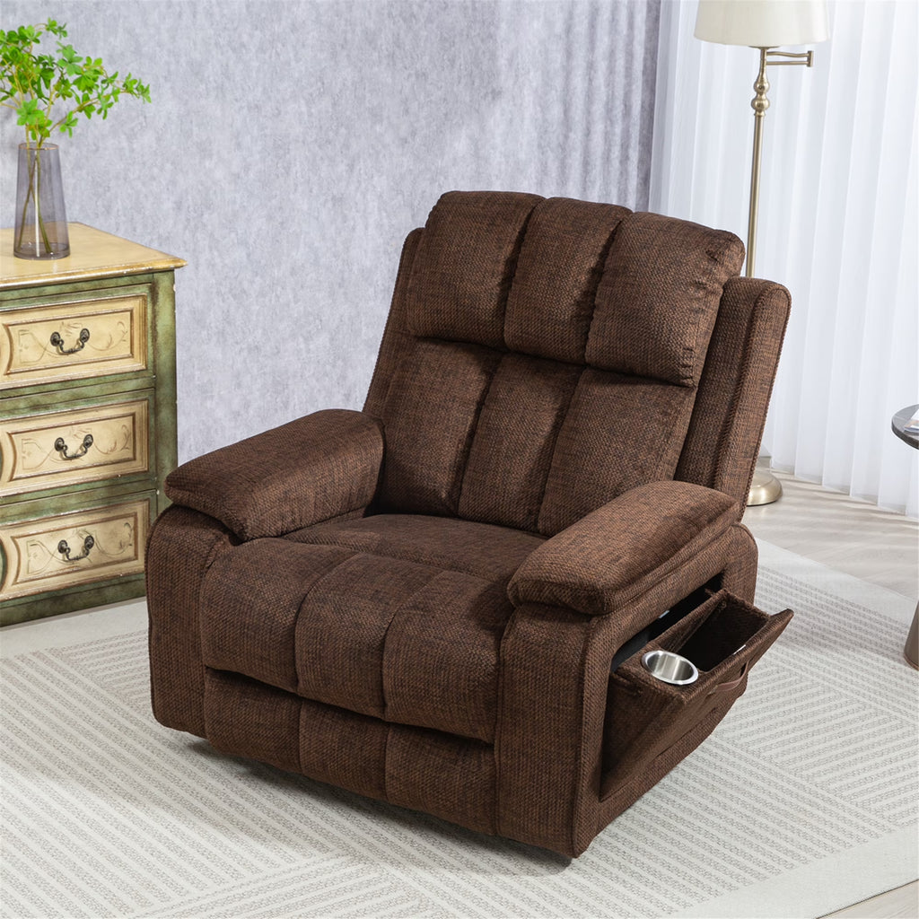 Oversized Lifting Recliners for Seniors, Extended Footrest, Big and Tall Recliners 400 Lbs Lay Flat Recliner with Heat & Massage Side Storage Cup Holder for Elderly Relaxing