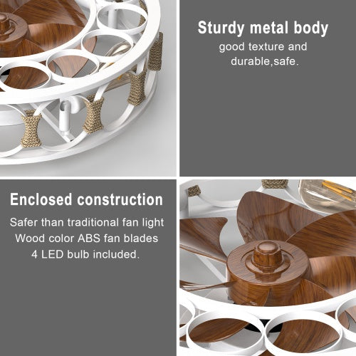 Cage Ceiling Fan With Light Remote Control, Semi-recessed Modern Ceiling Fan, 6 Speed Reversible Blades, 4 LED Bulbs Included - HomeVista Furniture's Llc