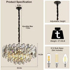 24 In. Modern Chandelier 10-Light 3-Tier Black round K9 Crystal Chandelier for Dining Room, Living Room Entryway & Foyer