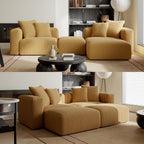 Corduroy Convertible Modular L Shaped Sectional Sofa, 4 Seater Free Combination Corner Couch, Convertible to Daybed, Wide Loveseat with Moveable Ottomans for Small Spaces, Sleeper Bed, Yellow