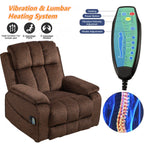 Oversized Lifting Recliners for Seniors, Extended Footrest, Big and Tall Recliners 400 Lbs Lay Flat Recliner with Heat & Massage Side Storage Cup Holder for Elderly Relaxing