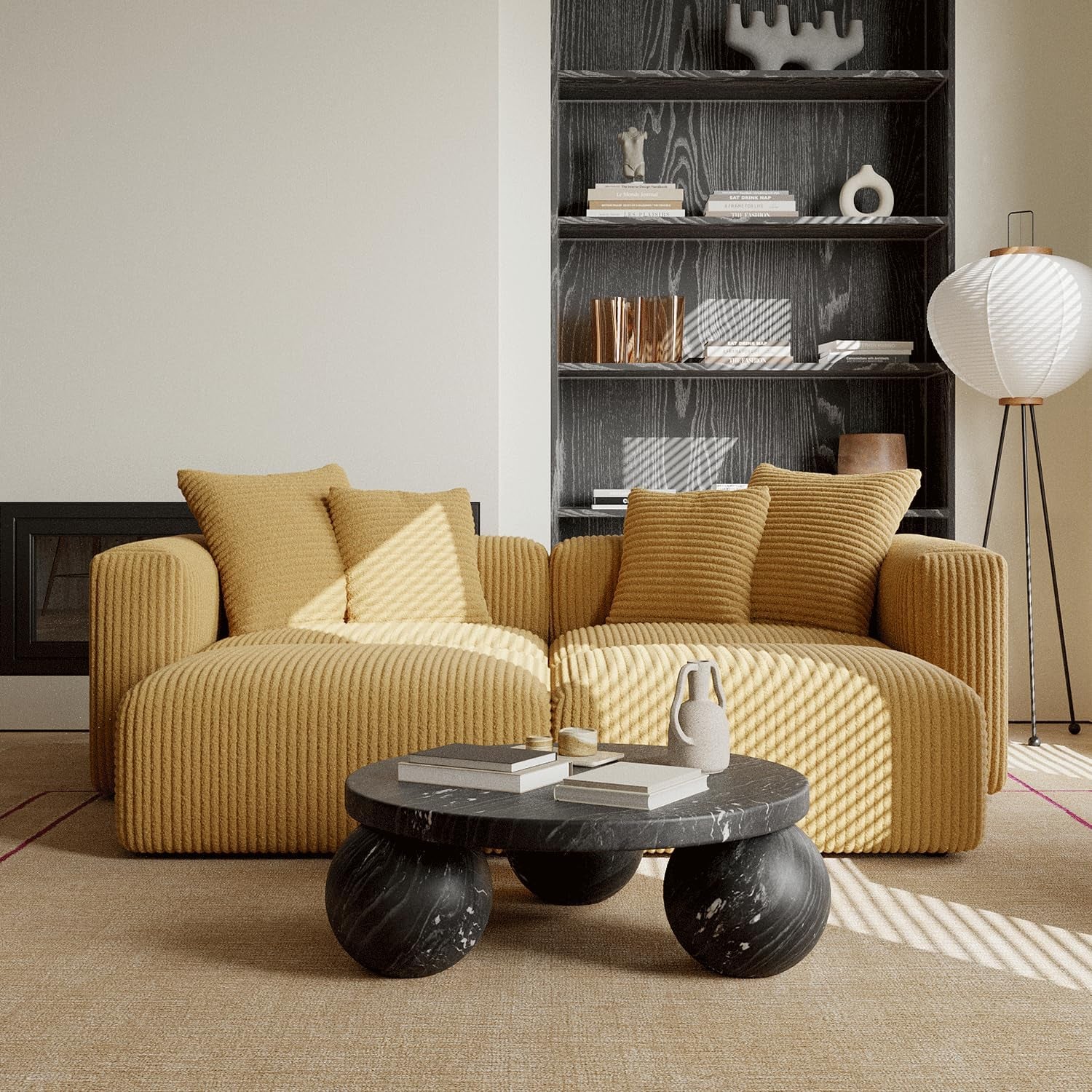 Corduroy Convertible Modular L Shaped Sectional Sofa, 4 Seater Free Combination Corner Couch, Convertible to Daybed, Wide Loveseat with Moveable Ottomans for Small Spaces, Sleeper Bed, Yellow