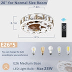 Cage Ceiling Fan With Light Remote Control, Semi-recessed Modern Ceiling Fan, 6 Speed Reversible Blades, 4 LED Bulbs Included - HomeVista Furniture's Llc