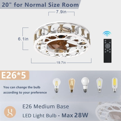 Cage Ceiling Fan With Light Remote Control, Semi-recessed Modern Ceiling Fan, 6 Speed Reversible Blades, 4 LED Bulbs Included - HomeVista Furniture's Llc