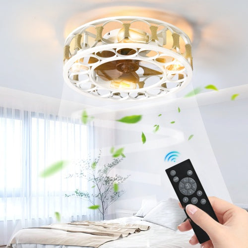 Cage Ceiling Fan With Light Remote Control, Semi-recessed Modern Ceiling Fan, 6 Speed Reversible Blades, 4 LED Bulbs Included - HomeVista Furniture's Llc