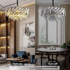 24 In. Modern Chandelier 10-Light 3-Tier Black round K9 Crystal Chandelier for Dining Room, Living Room Entryway & Foyer