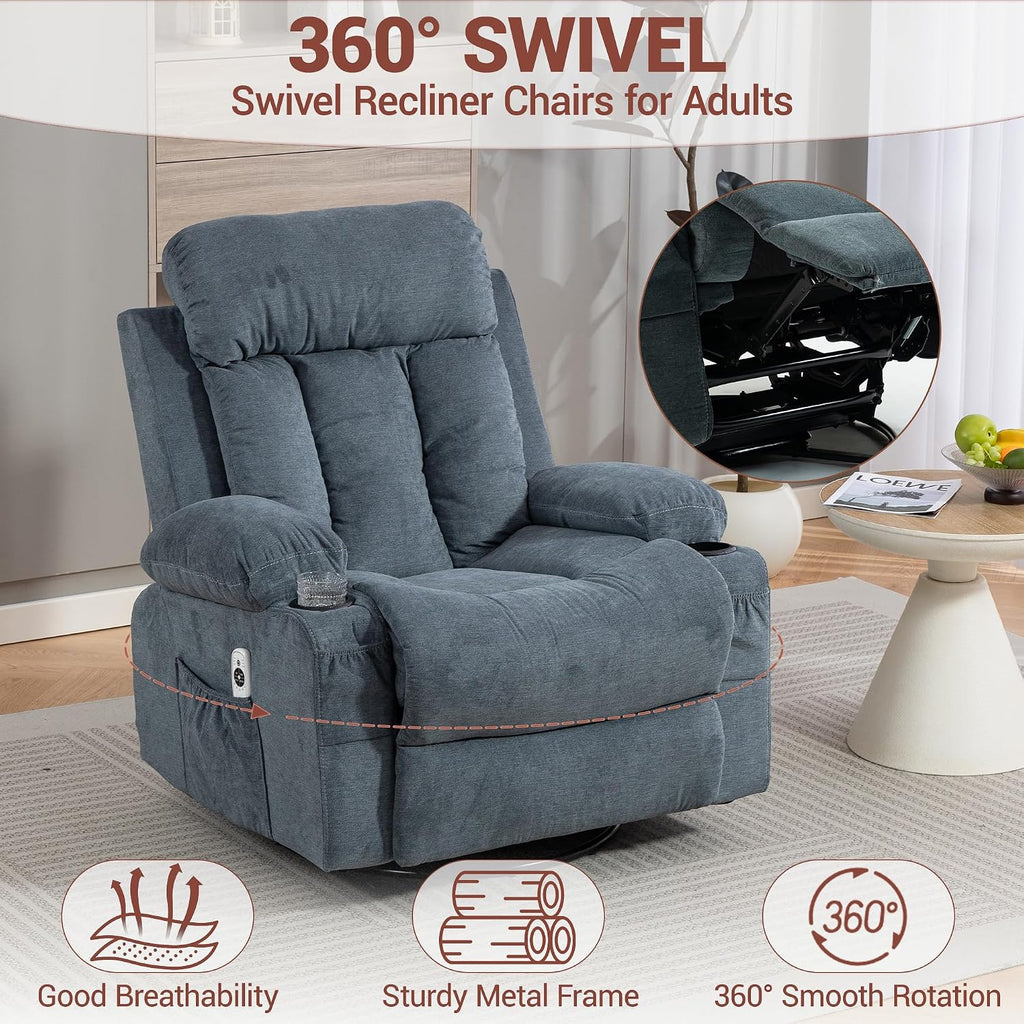 Manual Reclining Sofa Set, 3 Piece Recliner Living Room Furniture Sets with Side Pockets, Cup Holders for Home Theater, Office (Blue, Sofa+Loveseat+Chair)