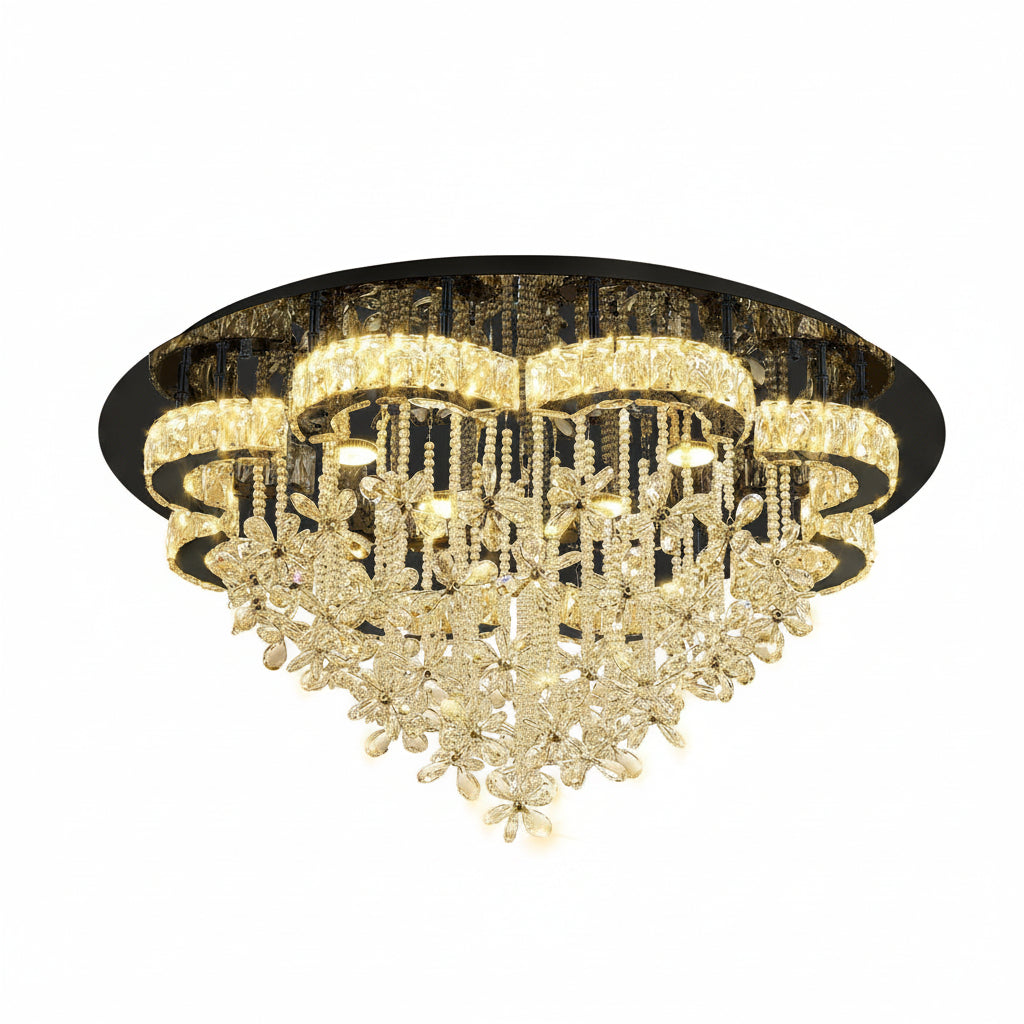 Dia 40“ Modern Chandelier for Living Room Crystal Chandeliers Black Flush Mount Ceiling Light Fixture for Dining Room Living Room Bedroom Hallway LED Dimmable 2700K 4500K 6000K