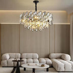 24 In. Modern Chandelier 10-Light 3-Tier Black round K9 Crystal Chandelier for Dining Room, Living Room Entryway & Foyer