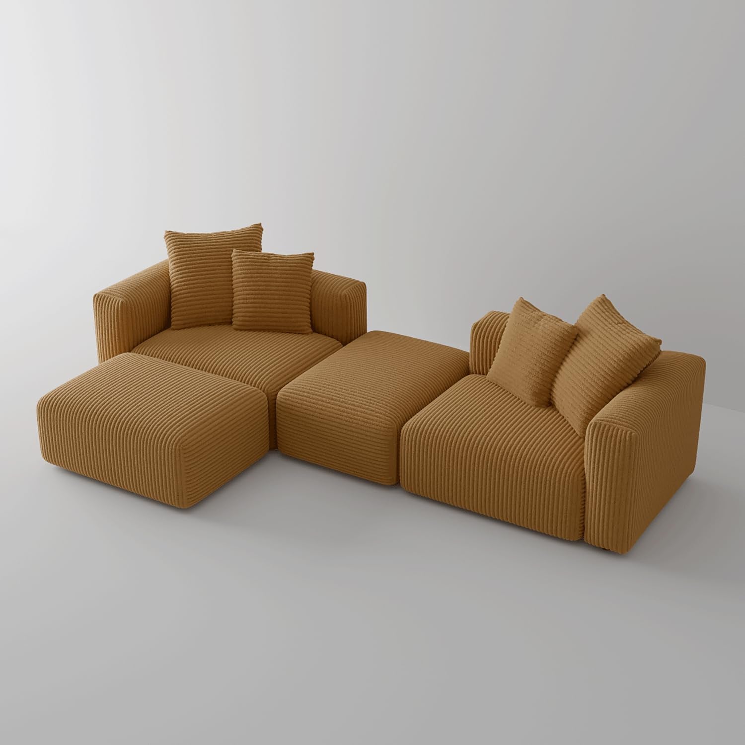 Corduroy Convertible Modular L Shaped Sectional Sofa, 4 Seater Free Combination Corner Couch, Convertible to Daybed, Wide Loveseat with Moveable Ottomans for Small Spaces, Sleeper Bed, Yellow
