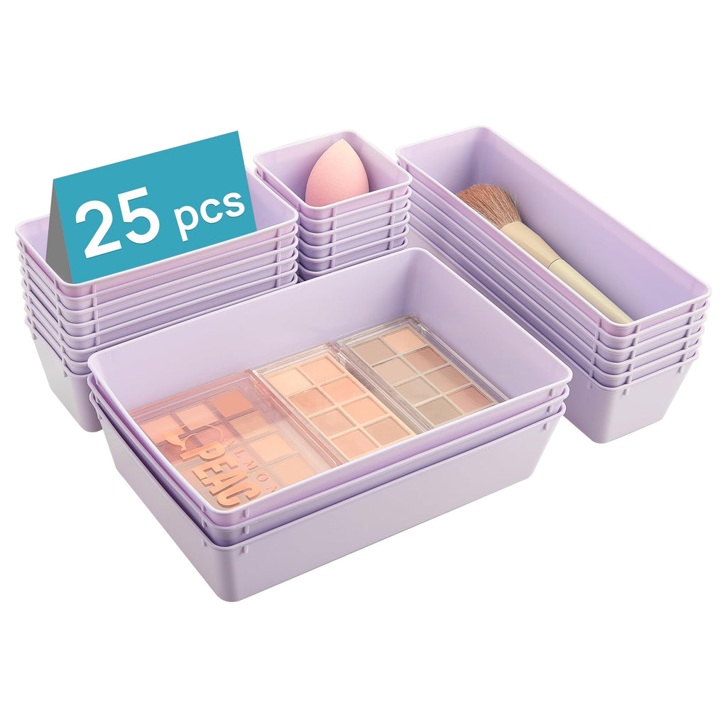 Vtopmart 25 PCS Plastic Drawer Organizers Set 4-Size Versatile Bathroom and Vanity Drawer Organizer Trays Storage Bins for Makeup Bedroom Kitchen Gadgets Utensils and Office - HomeVista Furniture's Llc