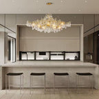 14-Lights Gold Luxury Crystal Linear Chandelier, Modern Tree Branch Chandelier for Dinning Room, Kitchen, Living Room