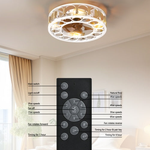 Cage Ceiling Fan With Light Remote Control, Semi-recessed Modern Ceiling Fan, 6 Speed Reversible Blades, 4 LED Bulbs Included - HomeVista Furniture's Llc