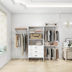 306 Closet Organizer System with Closet Shelves Wall Mounted, White Clothing Racks for Hanging Clothes, Clothes Organizer with Closet Drawers, Wooden Wardrobe Closet System with Hanging Rod - HomeVista Furniture's Llc