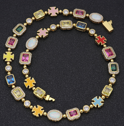 Gold-Plated Hip-Hop Gemstone Necklace - HomeVista Furniture's Llc