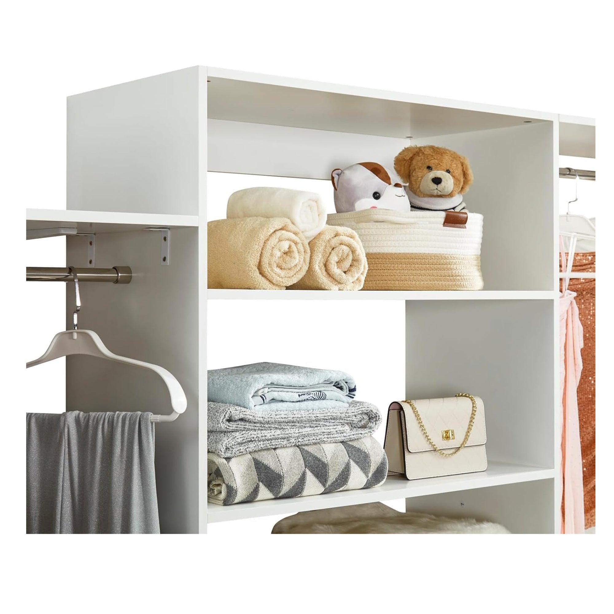 306 Closet Organizer System with Closet Shelves Wall Mounted, White Clothing Racks for Hanging Clothes, Clothes Organizer with Closet Drawers, Wooden Wardrobe Closet System with Hanging Rod - HomeVista Furniture's Llc