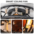 Cage Ceiling Fan With Light Remote Control, Low-profile Built-in Farmhouse Modern Ceiling Fan, 6 Speed Reversible Blades, Including 5 LED Bulbs - HomeVista Furniture's Llc