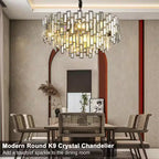 24 In. Modern Chandelier 10-Light 3-Tier Black round K9 Crystal Chandelier for Dining Room, Living Room Entryway & Foyer
