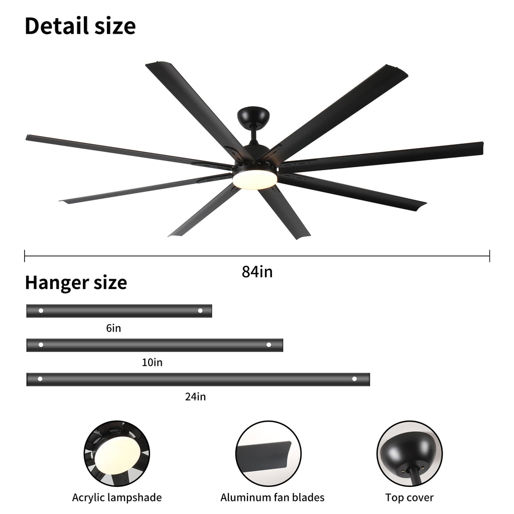 84-Inch Large Black Ceiling Fan with Remote Control – American Style, Aluminum Blades - HomeVista Furniture's Llc