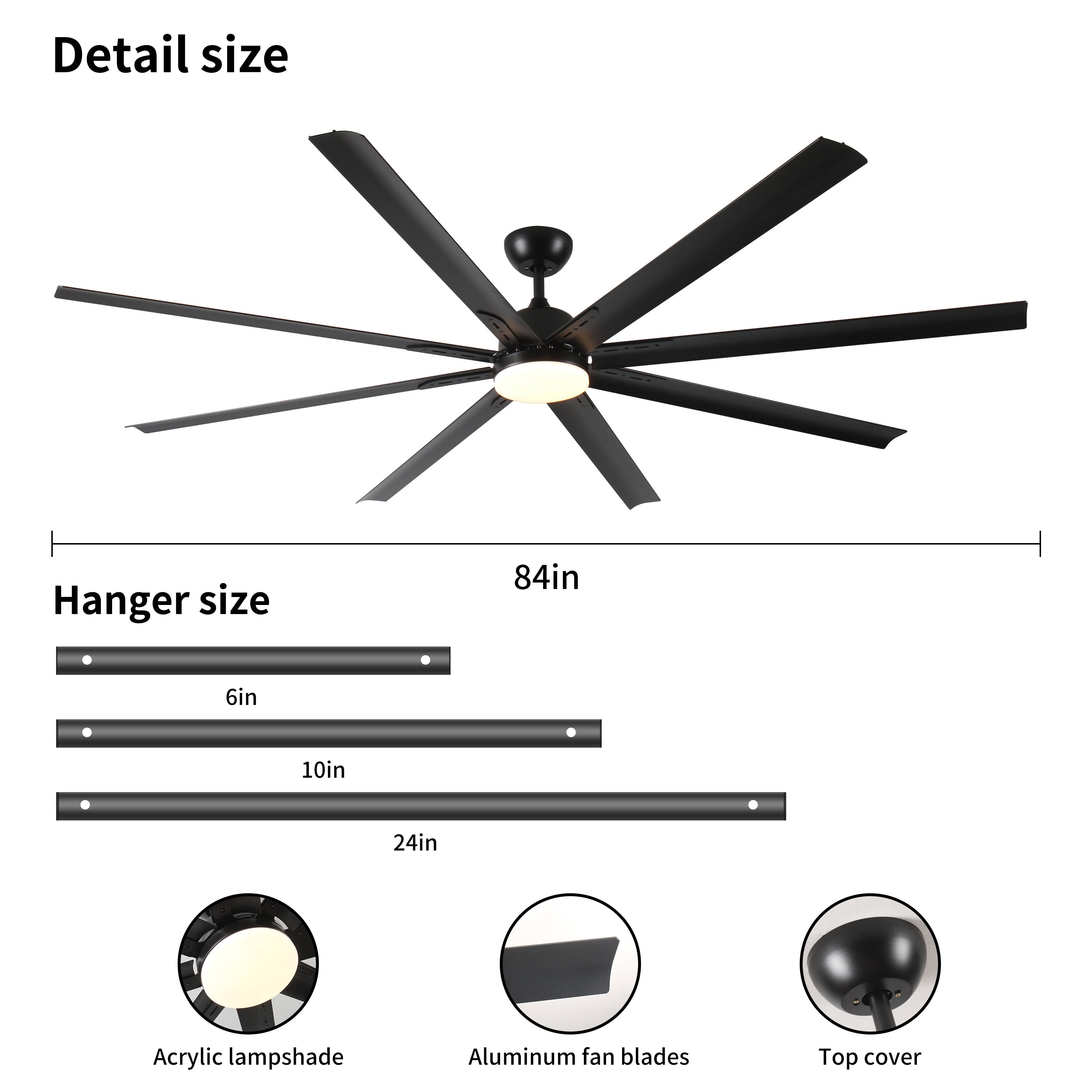 84-Inch Large Black Ceiling Fan with Remote Control – American Style, Aluminum Blades - HomeVista Furniture's Llc