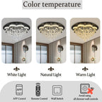 Dia 40“ Modern Chandelier for Living Room Crystal Chandeliers Black Flush Mount Ceiling Light Fixture for Dining Room Living Room Bedroom Hallway LED Dimmable 2700K 4500K 6000K