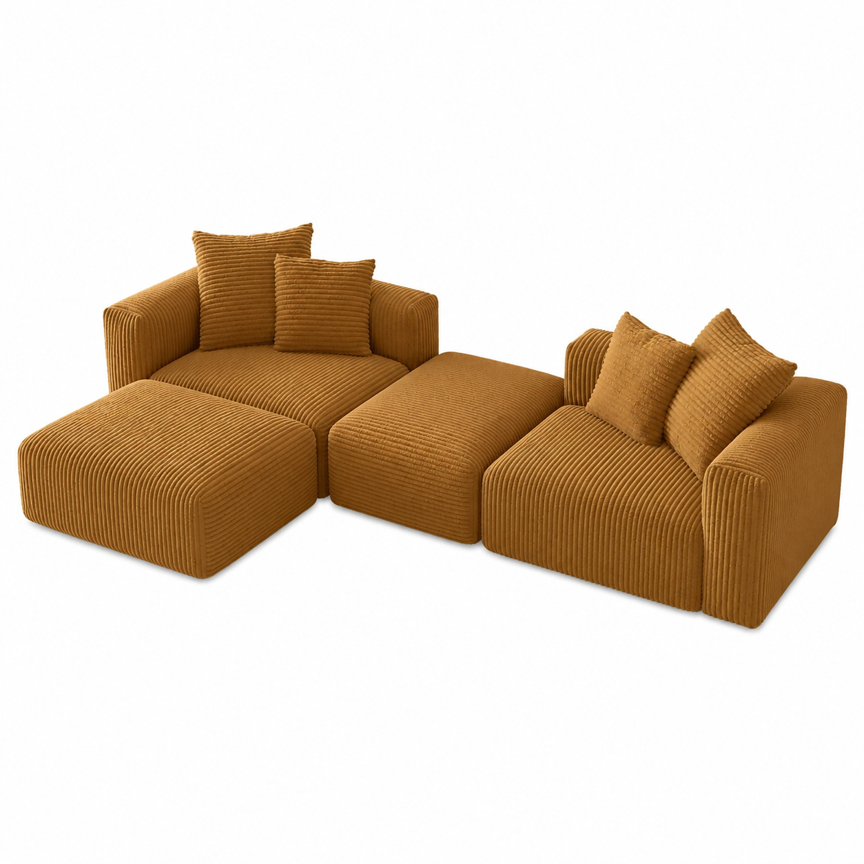Corduroy Convertible Modular L Shaped Sectional Sofa, 4 Seater Free Combination Corner Couch, Convertible to Daybed, Wide Loveseat with Moveable Ottomans for Small Spaces, Sleeper Bed, Yellow