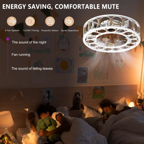 Cage Ceiling Fan With Light Remote Control, Semi-recessed Modern Ceiling Fan, 6 Speed Reversible Blades, 4 LED Bulbs Included - HomeVista Furniture's Llc