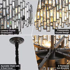 24 In. Modern Chandelier 10-Light 3-Tier Black round K9 Crystal Chandelier for Dining Room, Living Room Entryway & Foyer
