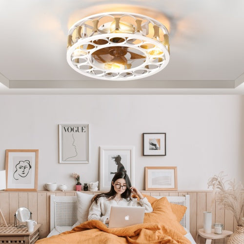 Cage Ceiling Fan With Light Remote Control, Semi-recessed Modern Ceiling Fan, 6 Speed Reversible Blades, 4 LED Bulbs Included - HomeVista Furniture's Llc
