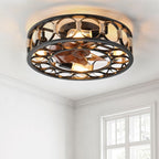Cage Ceiling Fan With Light Remote Control, Low-profile Built-in Farmhouse Modern Ceiling Fan, 6 Speed Reversible Blades, Including 5 LED Bulbs - HomeVista Furniture's Llc