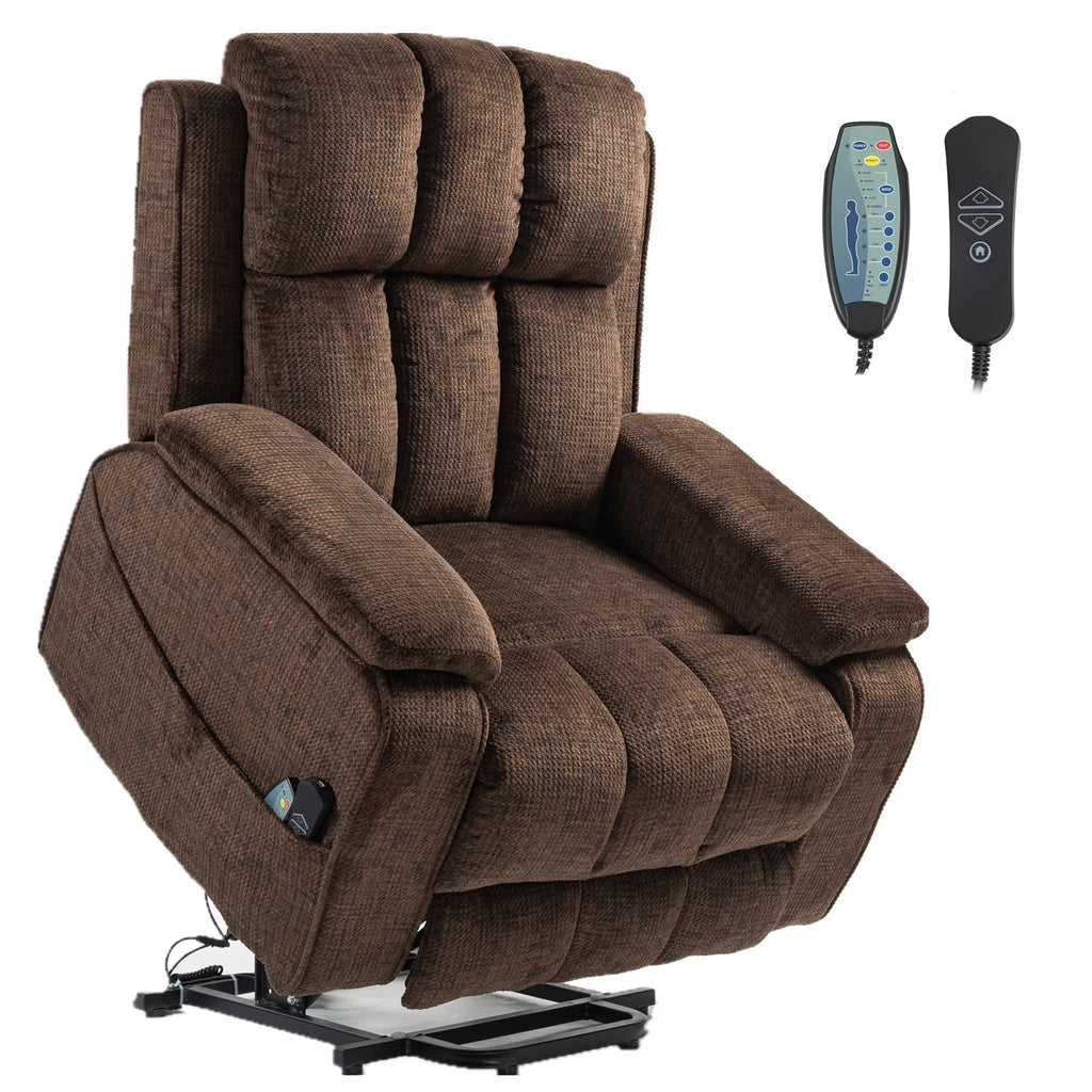 Oversized Lifting Recliners for Seniors, Extended Footrest, Big and Tall Recliners 400 Lbs Lay Flat Recliner with Heat & Massage Side Storage Cup Holder for Elderly Relaxing