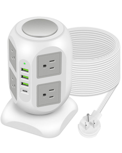15 FT Long Flat Cord Power Strip with Surge Protection | 20W Fast USB C Power Strip Tower Surge Protector | 8 Outlets 4 USB Ports | Plug Extender Charging Station for Home Office Desk Accessories - HomeVista Furniture's Llc