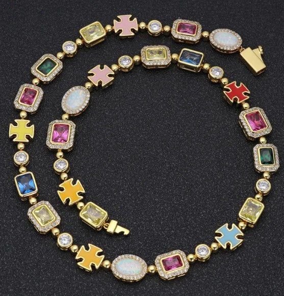 Gold-Plated Hip-Hop Gemstone Necklace - HomeVista Furniture's Llc