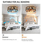 Cage Ceiling Fan With Light Remote Control, Low-profile Built-in Farmhouse Modern Ceiling Fan, 6 Speed Reversible Blades, Including 5 LED Bulbs - HomeVista Furniture's Llc