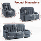 Manual Reclining Sofa Set, 3 Piece Recliner Living Room Furniture Sets with Side Pockets, Cup Holders for Home Theater, Office (Blue, Sofa+Loveseat+Chair)
