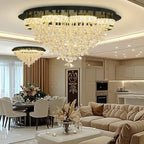 Dia 40“ Modern Chandelier for Living Room Crystal Chandeliers Black Flush Mount Ceiling Light Fixture for Dining Room Living Room Bedroom Hallway LED Dimmable 2700K 4500K 6000K