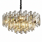 24 In. Modern Chandelier 10-Light 3-Tier Black round K9 Crystal Chandelier for Dining Room, Living Room Entryway & Foyer