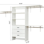 306 Closet Organizer System with Closet Shelves Wall Mounted, White Clothing Racks for Hanging Clothes, Clothes Organizer with Closet Drawers, Wooden Wardrobe Closet System with Hanging Rod - HomeVista Furniture's Llc