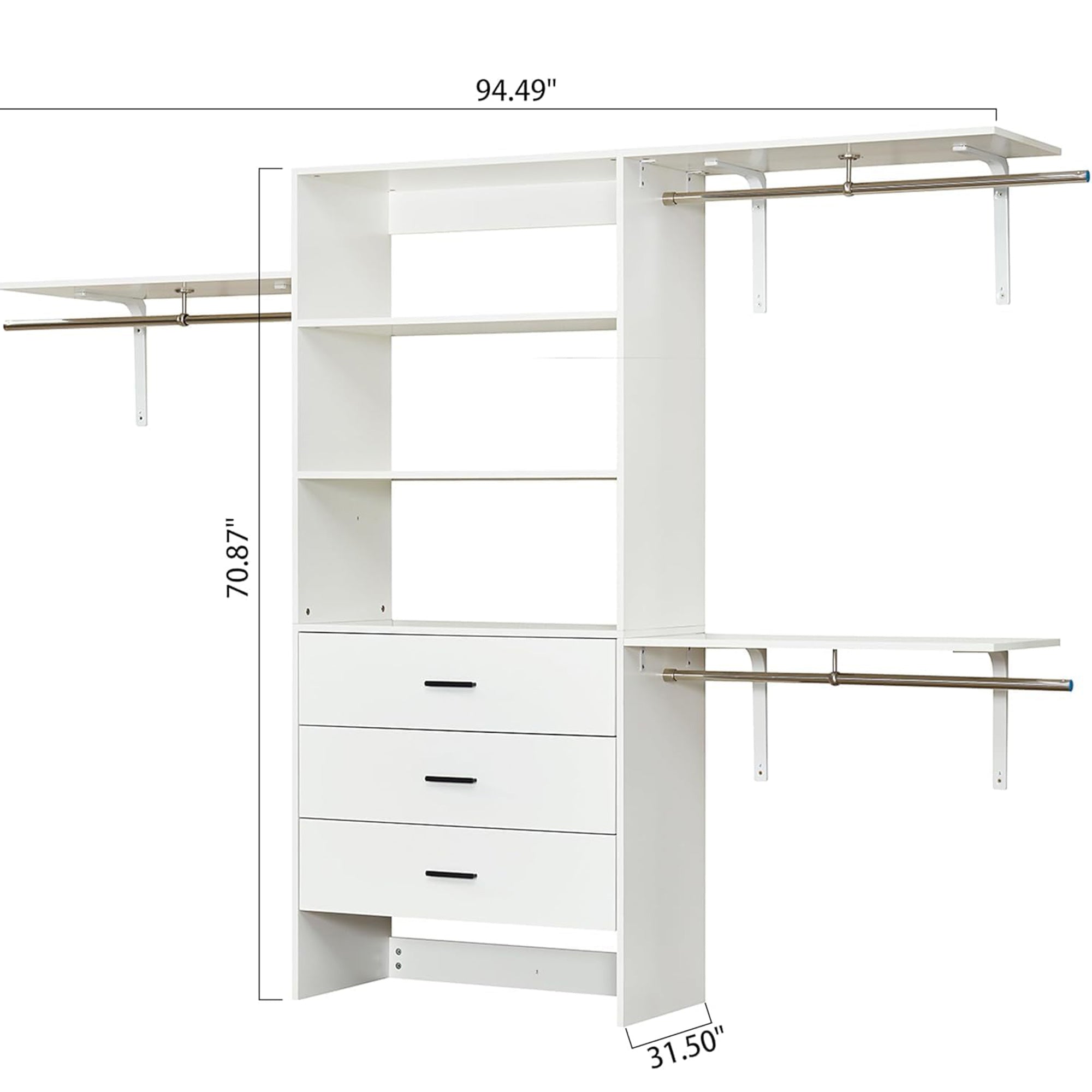 306 Closet Organizer System with Closet Shelves Wall Mounted, White Clothing Racks for Hanging Clothes, Clothes Organizer with Closet Drawers, Wooden Wardrobe Closet System with Hanging Rod - HomeVista Furniture's Llc