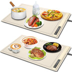 Electric Warming Tray-Kitchen Gadgets Portable Food WarmerFoldable Roll Up Silicone Food Warming Mat with 3 Temperature SettingsVersatile Food Warmers for Parties Buffet (Beige-2Pack) - HomeVista Furniture's Llc