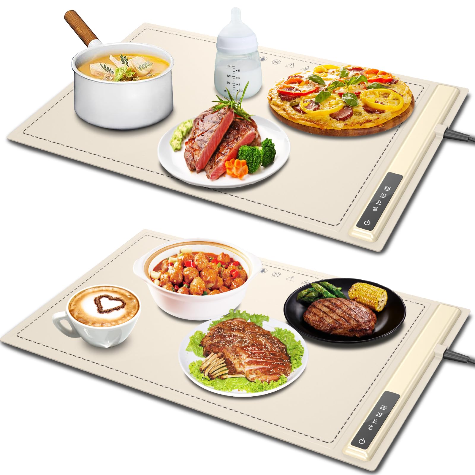 Electric Warming Tray-Kitchen Gadgets Portable Food WarmerFoldable Roll Up Silicone Food Warming Mat with 3 Temperature SettingsVersatile Food Warmers for Parties Buffet (Beige-2Pack) - HomeVista Furniture's Llc