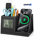 Pen Holder for Desk Desk Organizer with Wireless Charger Digital Indoor Thermometer and Humidity Monitor Multi-Functional Pencil Organizer Desk Organizers and Accessories for Home Office Supplies - HomeVista Furniture's Llc