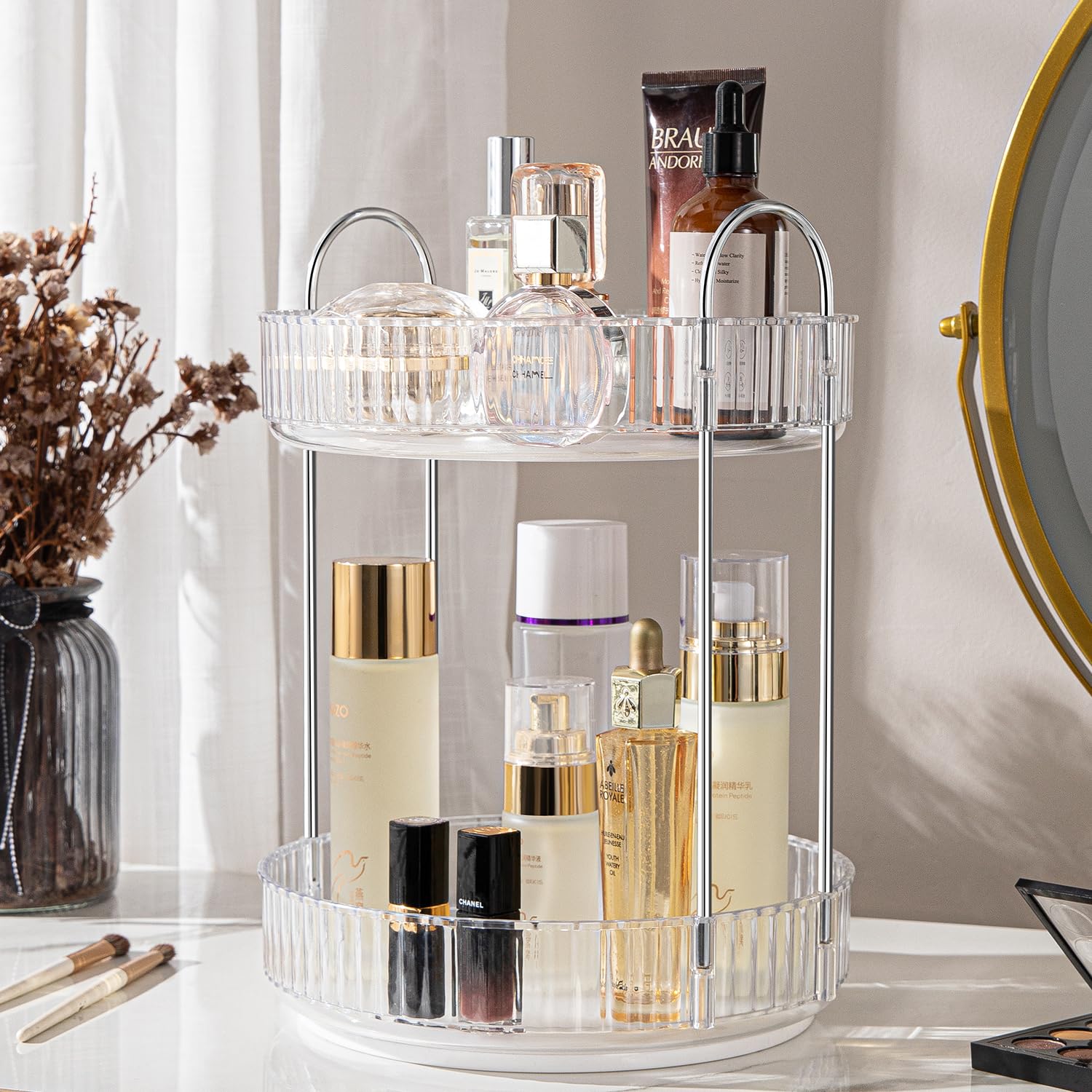 ALUYUYO Rotating Makeup Organizer 360° Spinning Makeup Storage Holder Rack Dresser Bathroom Organizer Countertop Large Capacity Perfume Skincare Lipstick Organizer for Vanity.(2 Tiers Transparent) - HomeVista Furniture's Llc