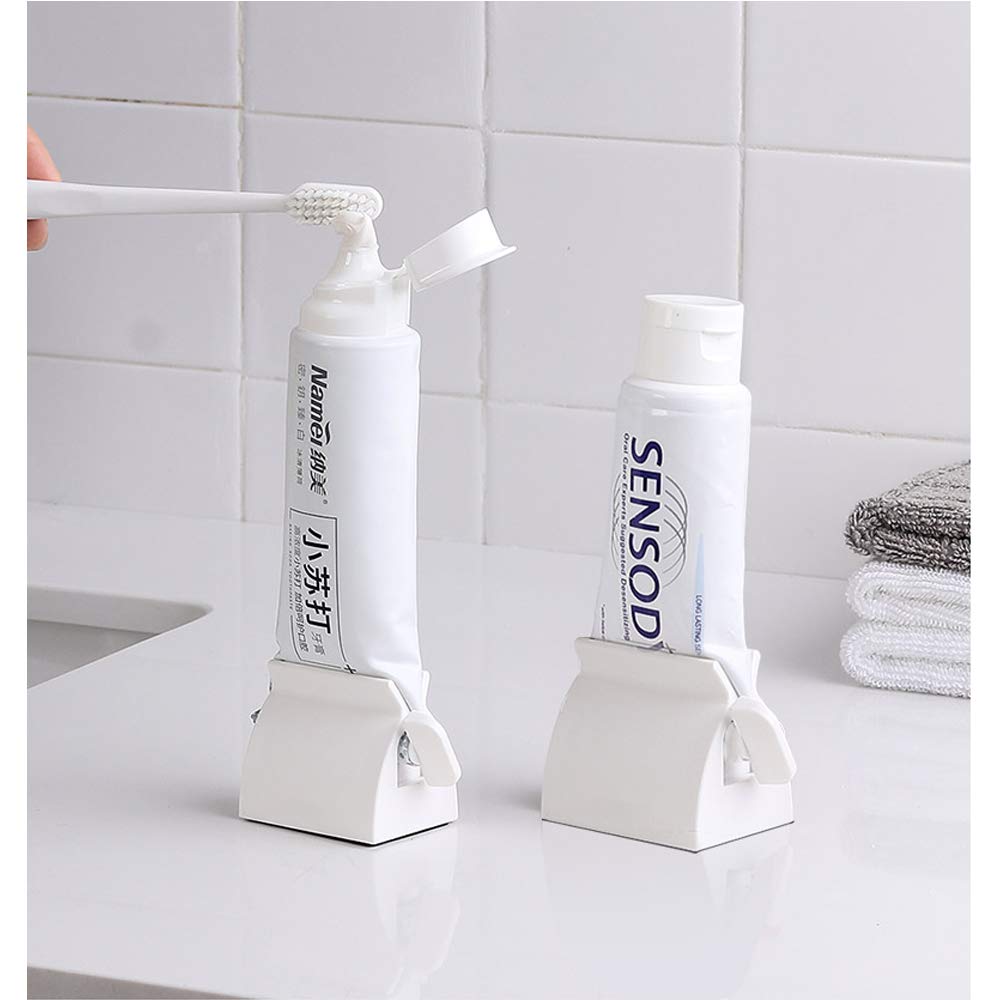 Toothpaste Roller Squeezer Set of 2 Rolling Tube Toothpaste Holder Stand Bathroom Organizer (White) (2Pack-White) - HomeVista Furniture's Llc