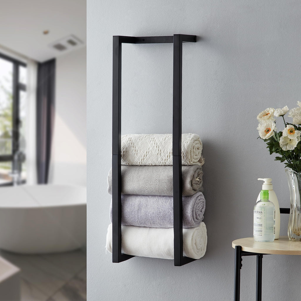 Towel Rack for Rolled Towels Towel Rack for BathroomWall Mounted Metal Bathroom Organizer Bath Towel Holder Wall for Modern Small Space Bathroom Towel Storage (Black) - HomeVista Furniture's Llc
