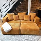Corduroy Convertible Modular L Shaped Sectional Sofa, 4 Seater Free Combination Corner Couch, Convertible to Daybed, Wide Loveseat with Moveable Ottomans for Small Spaces, Sleeper Bed, Yellow